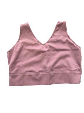 Artdear Dusty Rose V-Neck Sports Bra Top with Sheer Back - Size L